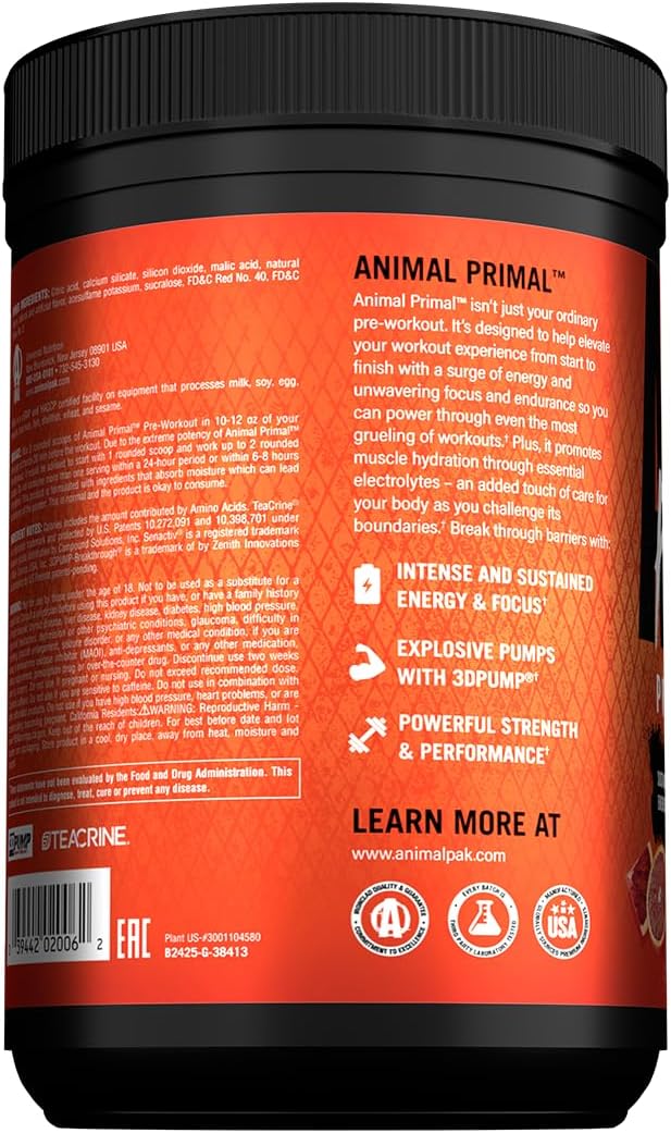 Animal Primal Muscle Hydration + Preworkout Powder – Contains Beta Alanine, 3DPump, Caffeine & Electrolytes – Improves Energy, Focus, Endurance & Absorption – New Blood Orange Flavor, 17.7 oz NEW Blood Orange 25 Servings (Pack of 1) image 4 of 6 B0FB9GDJ4C