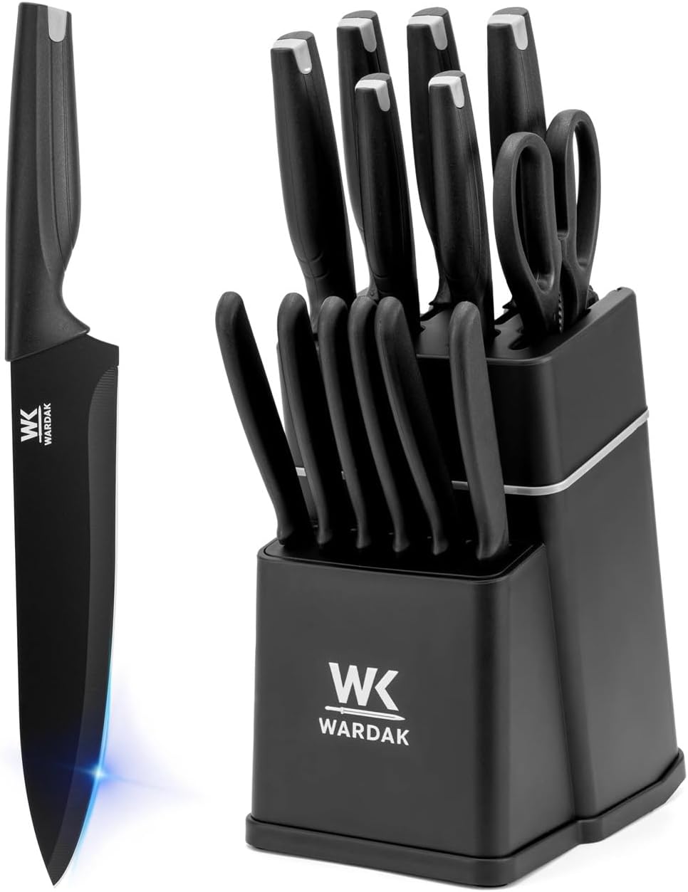 Kitchen Knife Set, 14-Piece, Stainless Steel, with Block, Scissors, Sharpener
