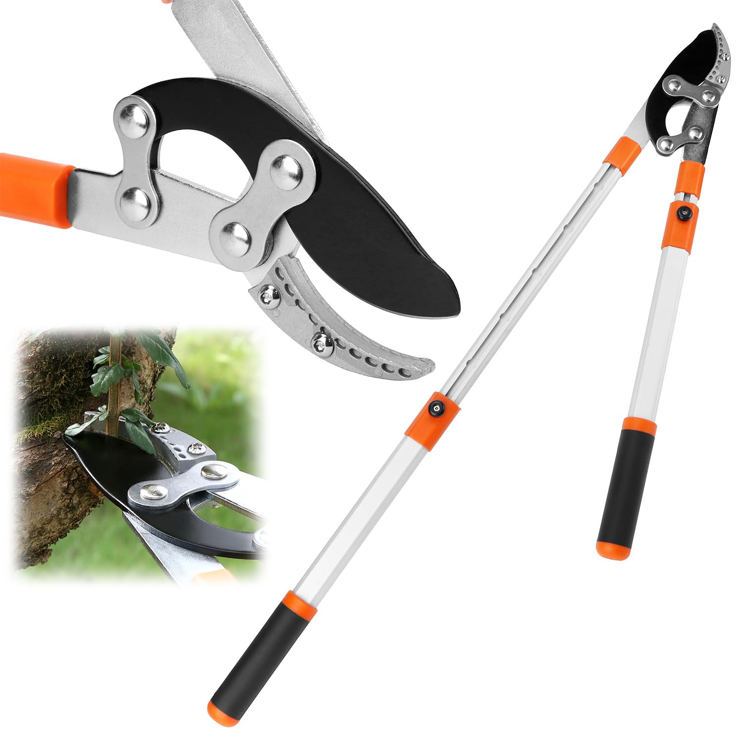 QWORK® Teleskopowe sekatory do gałęzi 68-101 cm, teleskopowe nożyce do gałęzi z regulowanymi uchwytami
