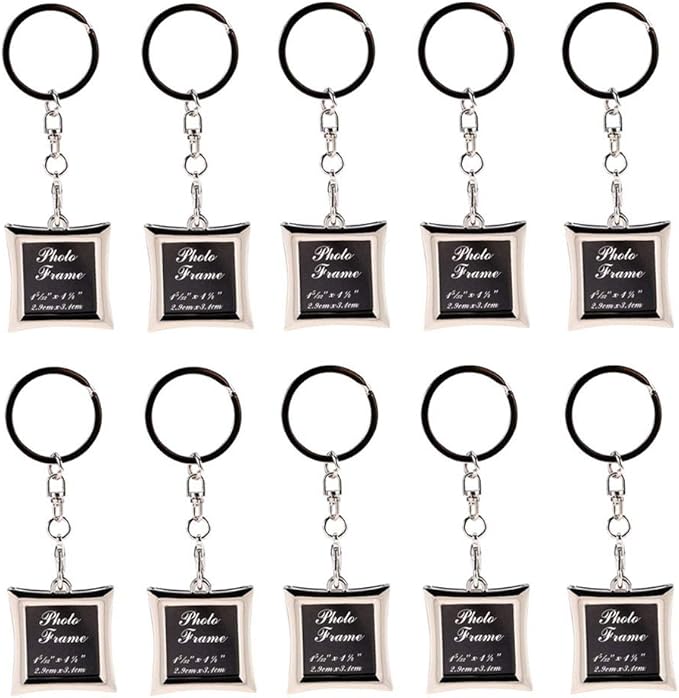 Square Photo Frame Keychain Set 10 PCS Mini Stainless Steel Picture