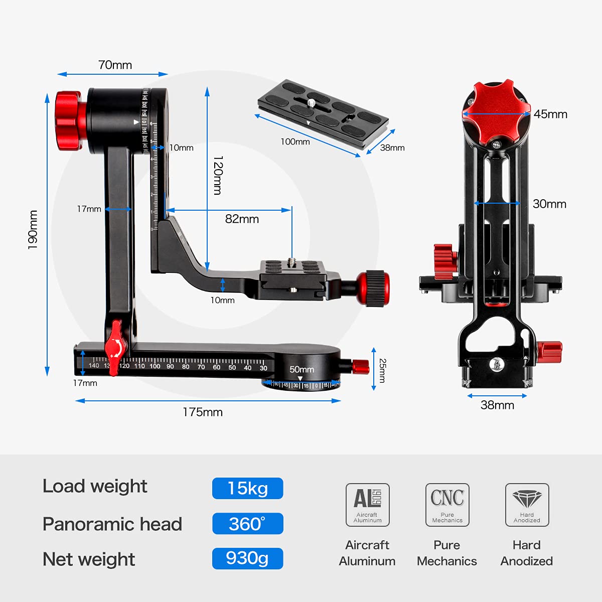 Amazon | koolehaodaジンバル三脚ヘッド360°パノラマヘッド、100mm 
