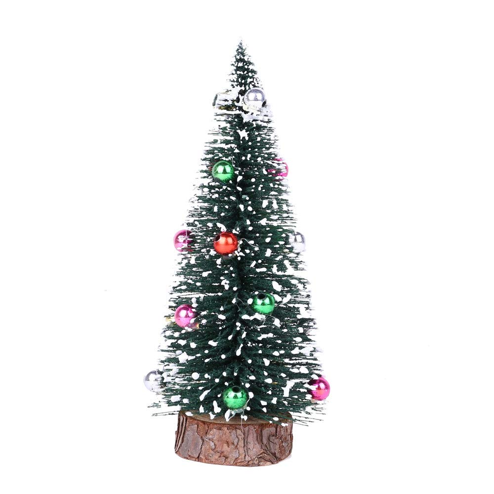 Corlidea Artificial Christmas Tree 15 cm Mini Miniature Christmas Tree with Wooden Base Mini Sisal Snow Frost Christmas Trees for Christmas Party Decoration Table Indoor