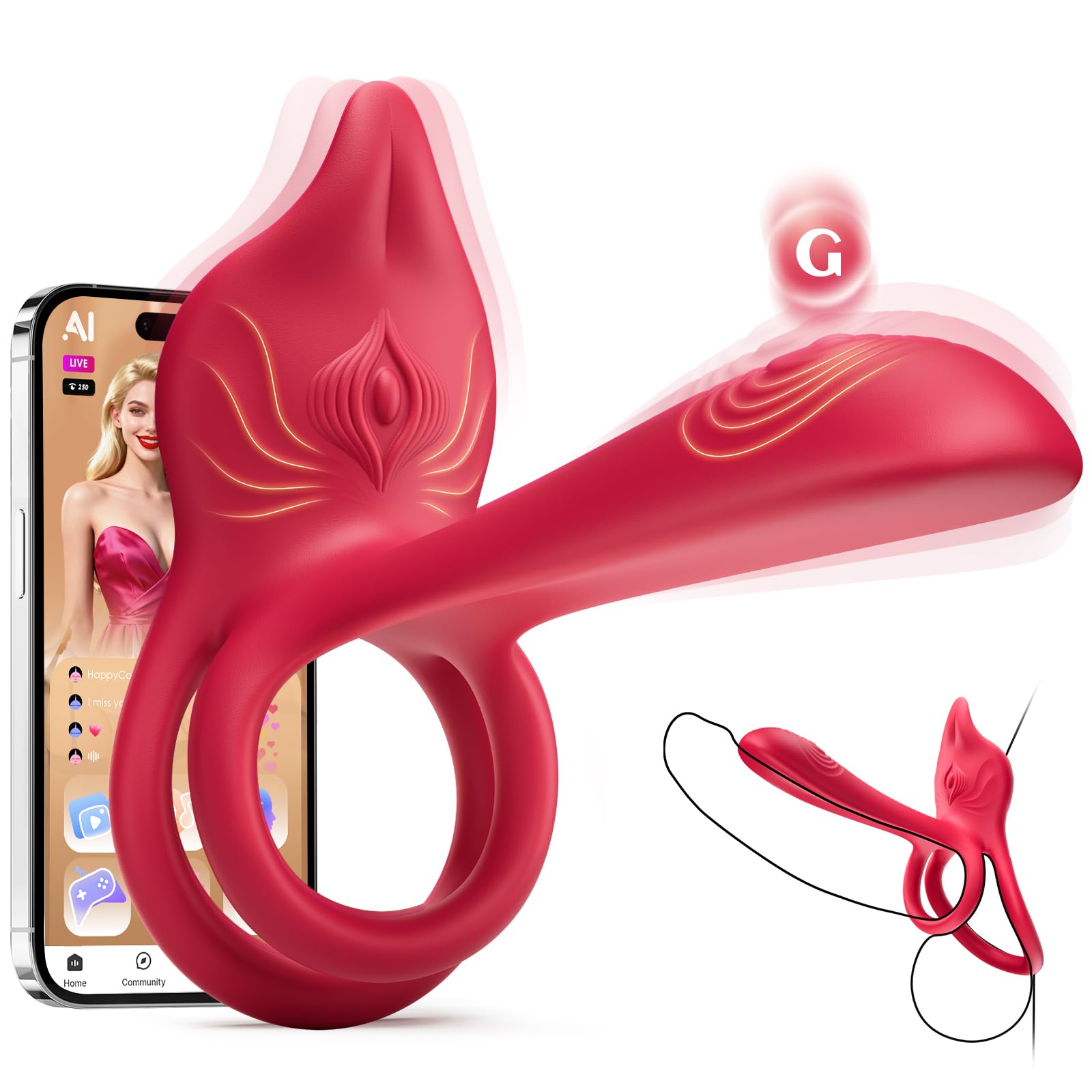 Rose Toy Vibrating Cock Ring - MOOLIGIRL Women Sex Toys Vibrator for Couples, Dual Penis Ring with 10 Vibrating Modes, Clitoral Stimulator G Spot Dildo, Female Weights Cockring