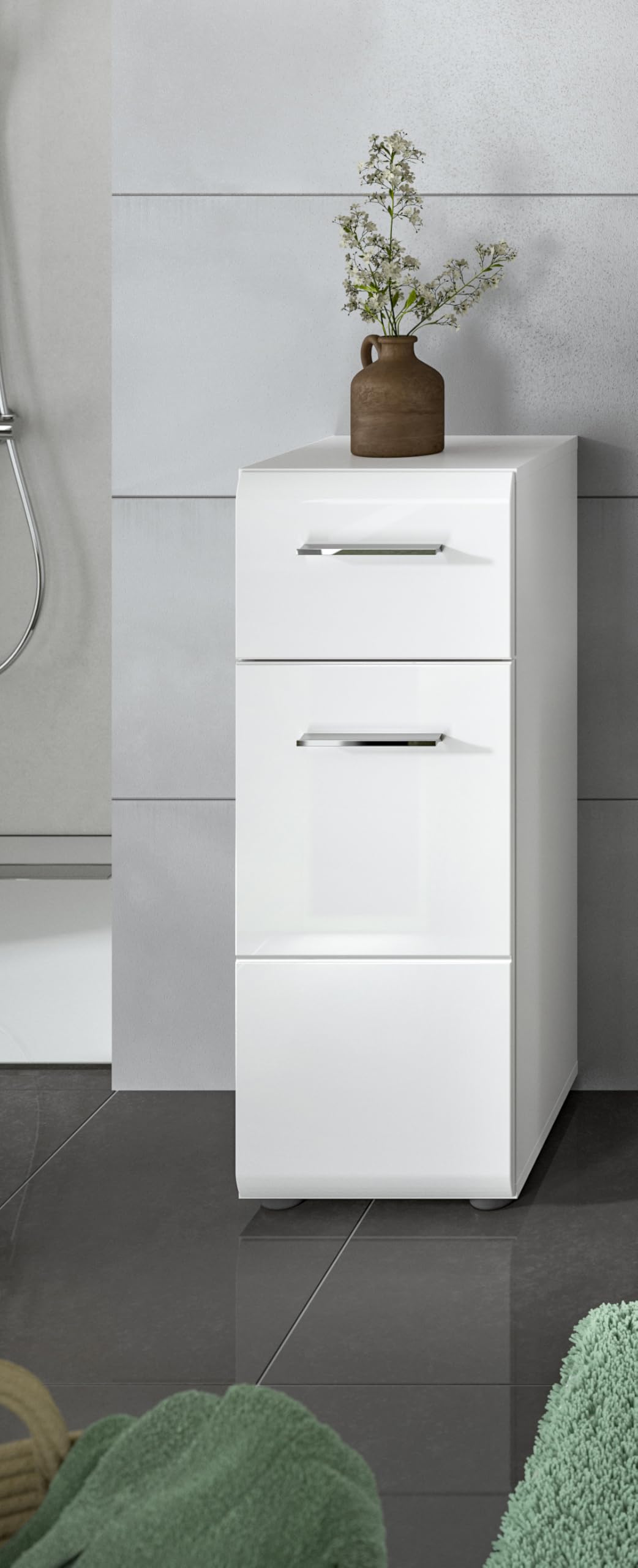 xonox.home - Kommode Ice 30x80x30 cm in weiß Hochglanz Tiefziehfront - Standschrank Badschrank schmal - praktisch und platzsparend – Bild 6