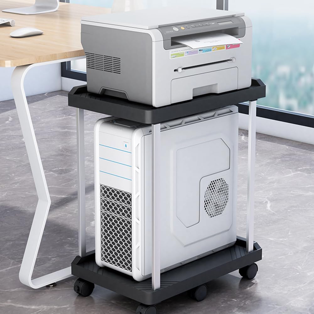 Supporto per PC Case Stand, 2 Strati Supporto a torre per computer con 6 Rotelle, Supporto per Custodia per PC Mobile Adatto alla Maggior Parte dei Computer, Nero