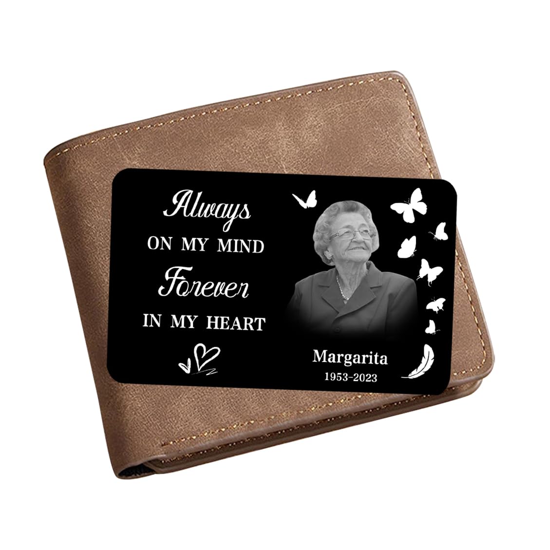 Smallduuck Personalized Photo Memorial Wallet Card Inserts Custom in Loving Memory Wallet Card Always On My Mind Forever in My Heart Cards Sympathy Wallets Cards Gift for Loss of Loved One,09