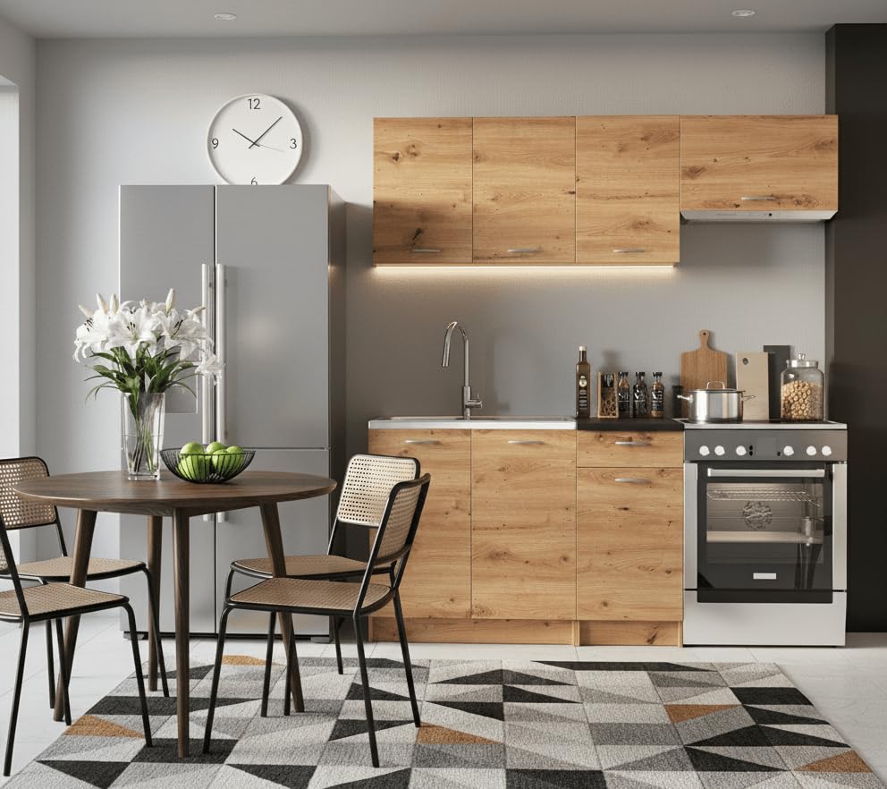 Genérico Muebles de Cocina Completa Color Roble Artesano 120 y 180 cms Encimera incluida ref-23