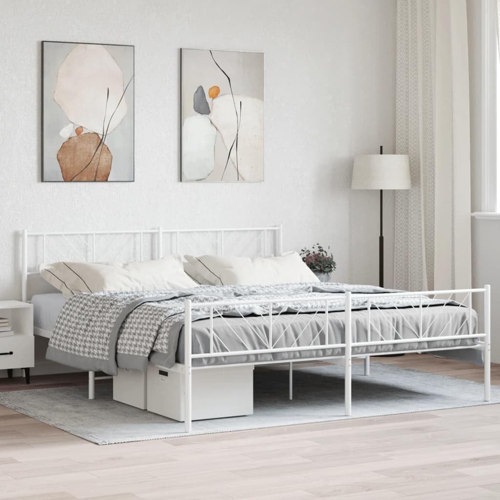 vidaXL Metal Bed Frame White Steel Double Metal Bed Frame Rectangular