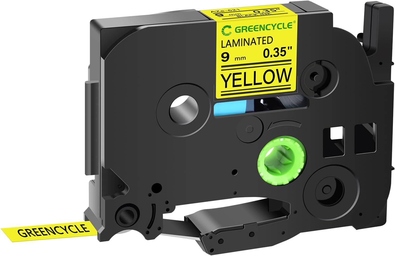 GREENCYCLE Compatible for TZe-621 TZe621 TZ621 TZ-621 AZE Tape 9mm 0.35 Inch 3/8" Black on Yellow Laminated Label Tape for PTD210 D400AD D600 PT-H100 PTH110 PT1290 PT-1230PC, 100 Pack