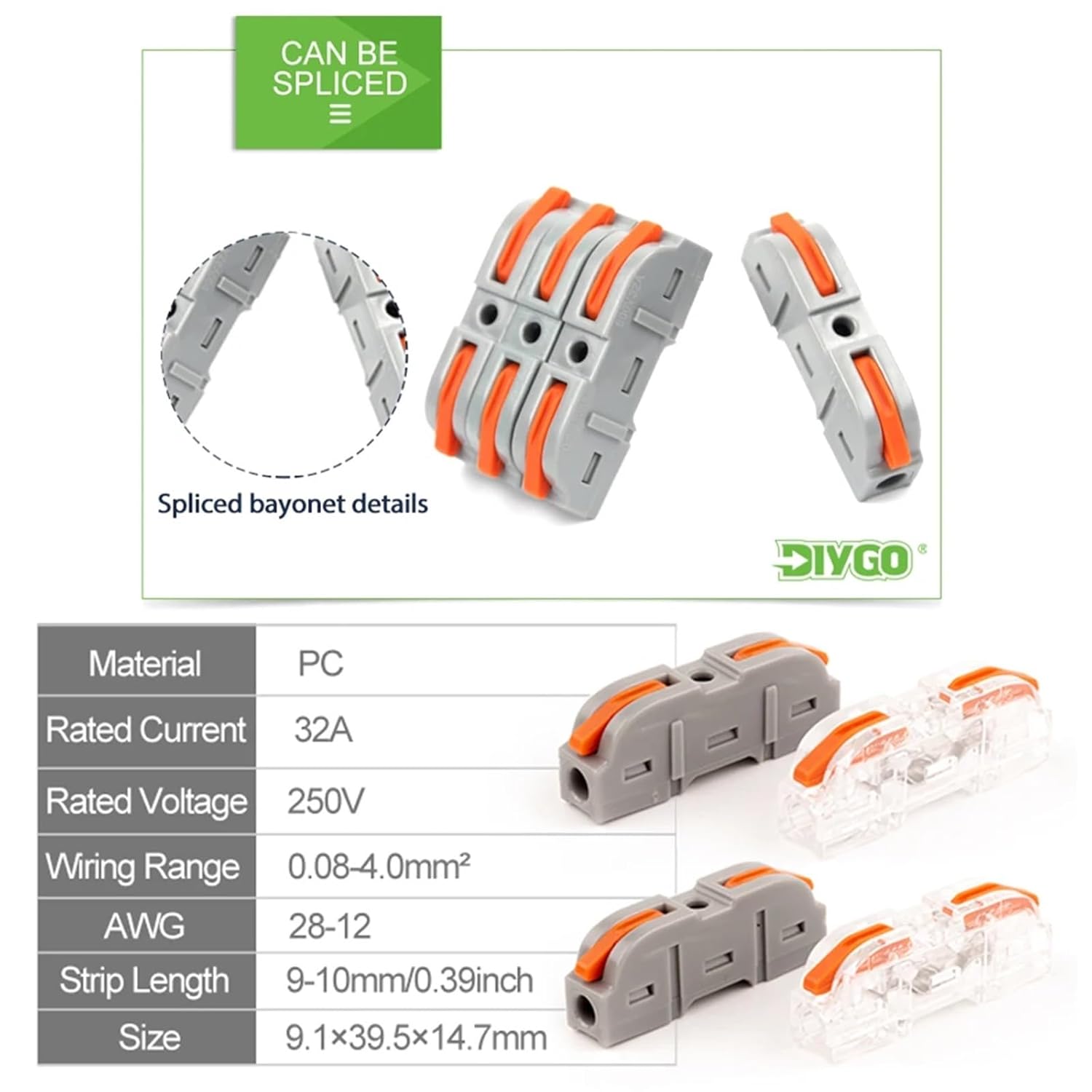 Splicing Inline Compact Conductor Docking Terminal Block Lever Quick Wire Connector Electrical Connectors Kit 28-12 AWG 221 25Pcs(Boxed 34PCS)