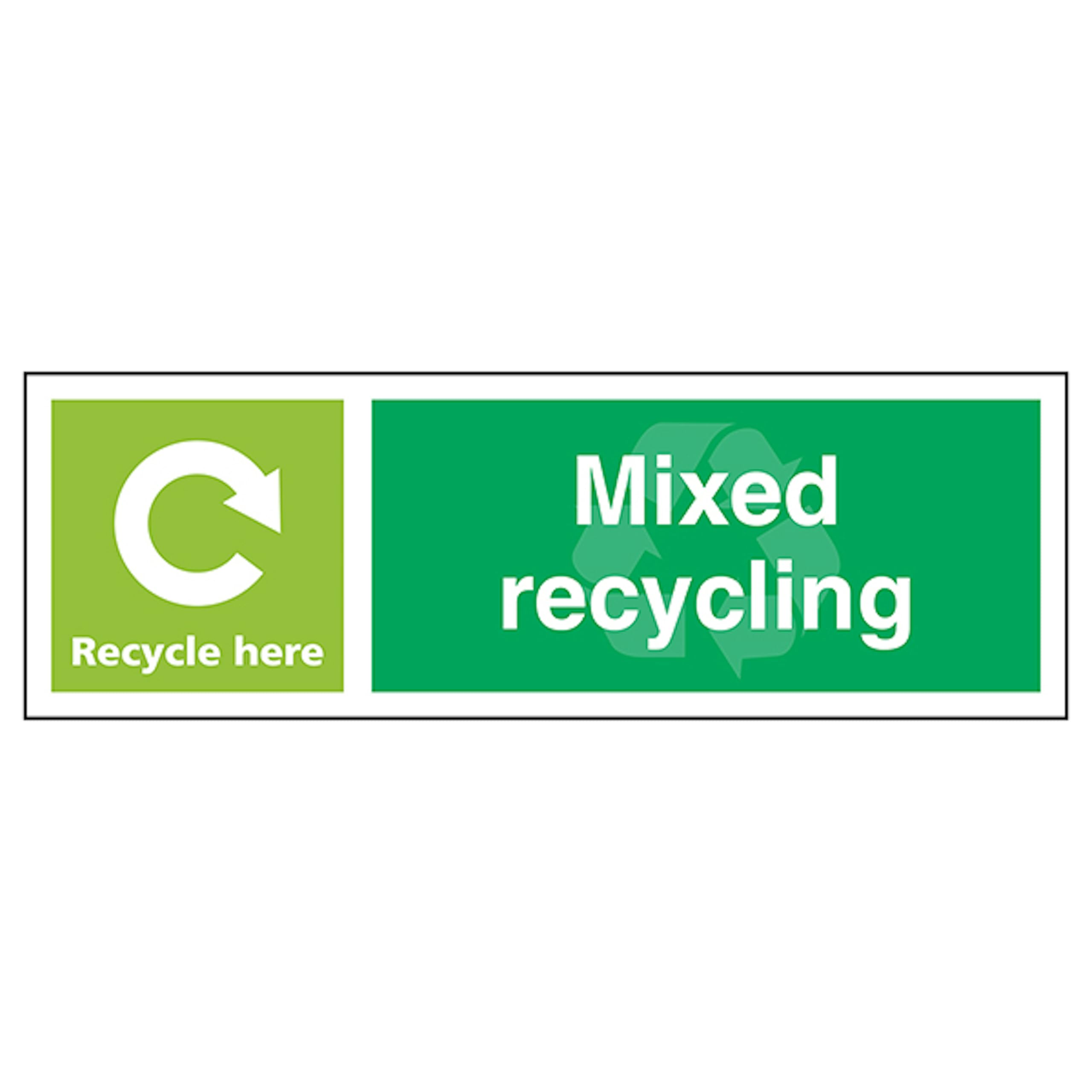 V Safety Mixed Recycling Recycle Here - Landscape 300 x 100 mm - 3mm Brushed Aluminium Composite Safety Sign