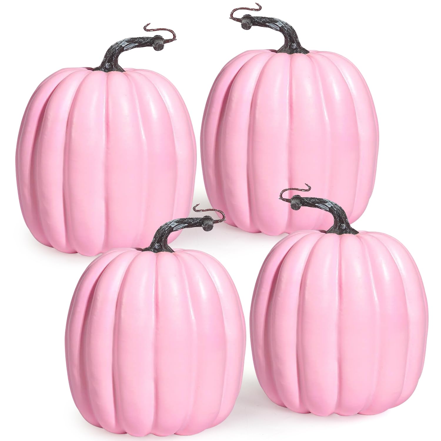 Miaikoe 4 PCS Large Autumn Artificial Pumpkins Decoration Harvest Lifelike Pink Pumpkins for Fall Autumn Halloween Party Thanksgiving Holiday Decor Displaying (Pink)