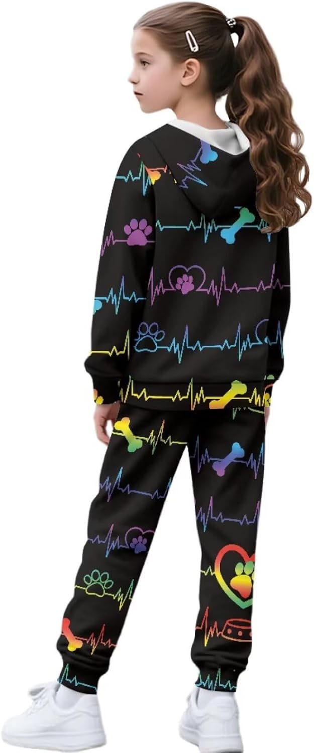 Girls Sweatsuit Set Long Sleeve Hoodie Jacket and Sweatpants 2Piece Teen Girls Clothes Fall Tracksuit 6-15 Years