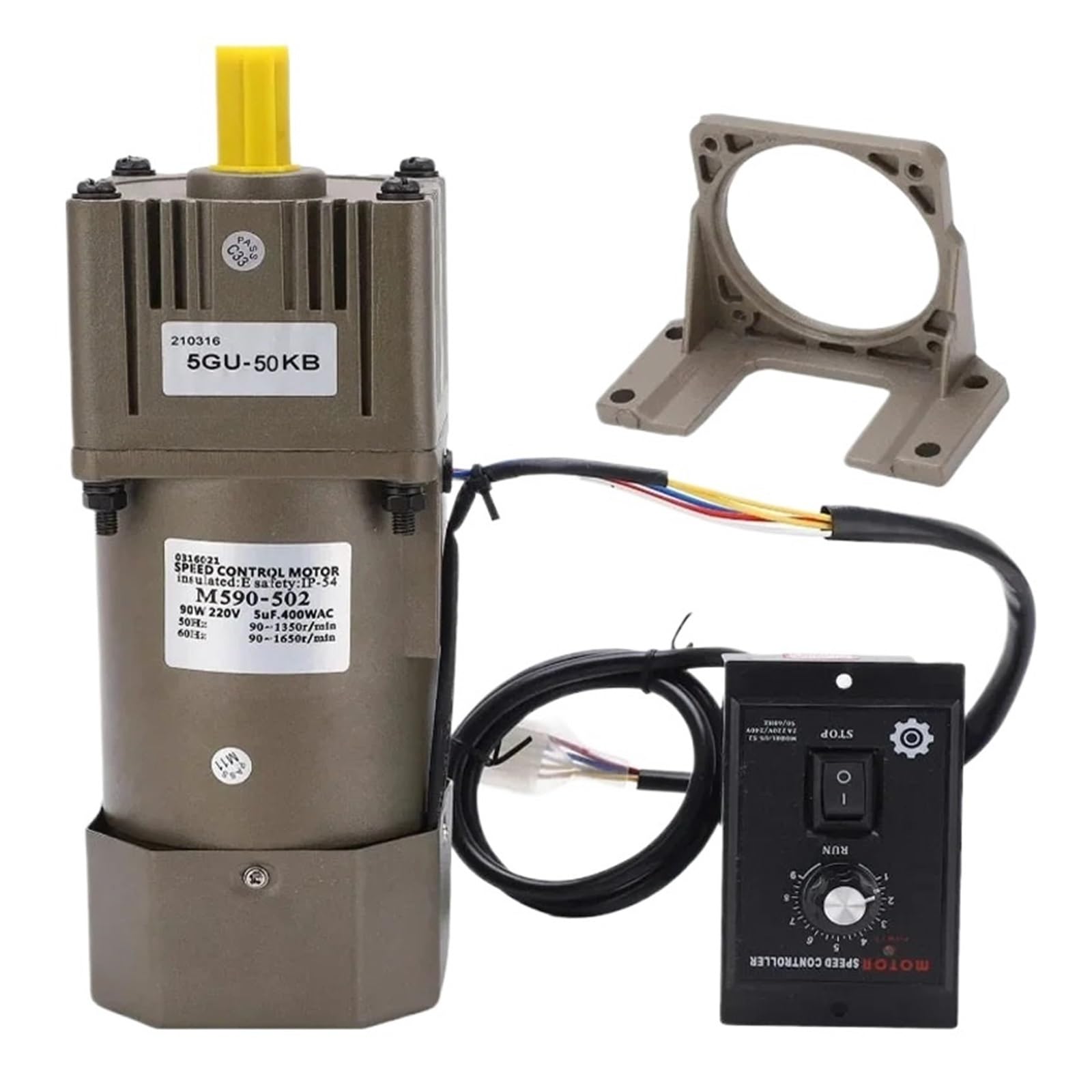 AC Motor De Velocidad Ajustable Motor Motorreductor de velocidad variable con reductor reversible de CA 5RK90GU-CF, 450-2,7 RPM, 220 V, 90 W, 1:3-1:500, 5GU, motorreductor + regulador(25K(0-54rpm))