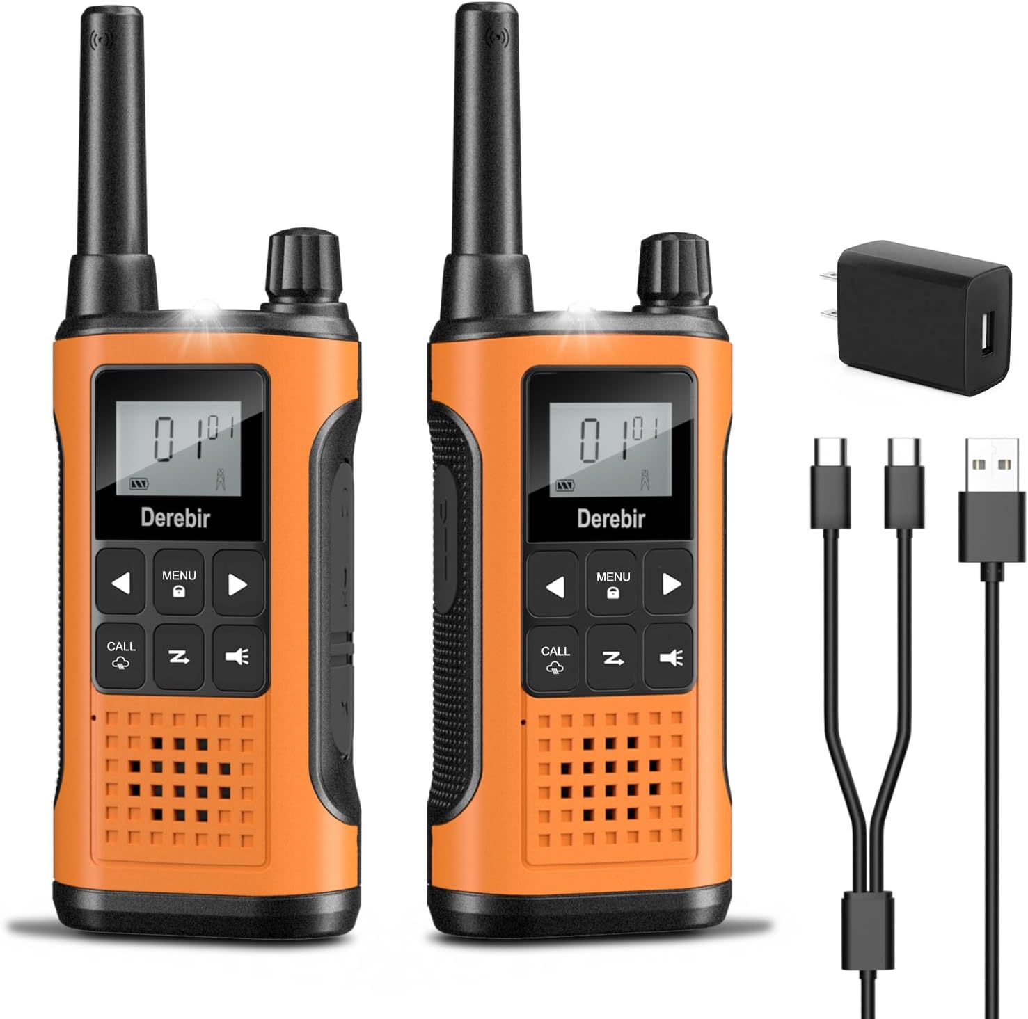 Rechargeable Long-Range Walkie Talkies 2-Pack for Adults with NOAA Alert