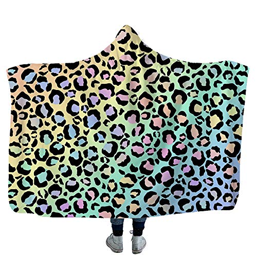 Leopard Print Hooded Blanket Oversized Wearable Blanket Thick Sherpa Shawl Wrap Warm Cloak Cape Pashmina for Adult and Kids (Leopard Print-1, Adult Size)