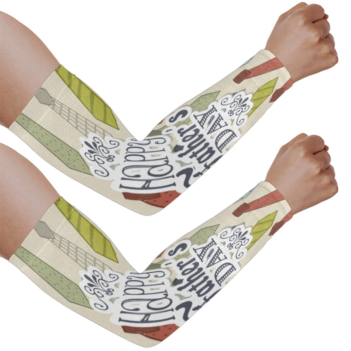 XMNYGJ Father's Day Tie Theme Arm Sleeves with Thumb Hole Gardening Sleeves UV Sun Protection Arm Covers for Women Men Farmer Outdoor Sports Work Running Cycling Hiking