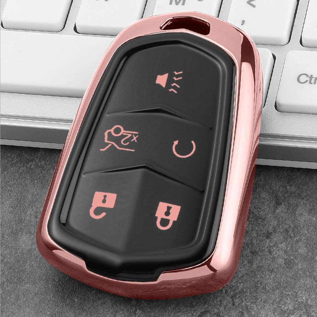 ontto Premium TPU silikonowe etui na kluczyki samochodowe do ATS Cts CT6 Escalade SRX XT5 XTS 5 przyciski etui ochronne Smart kluczyki samochodowe z pękiem kluczy - różowe