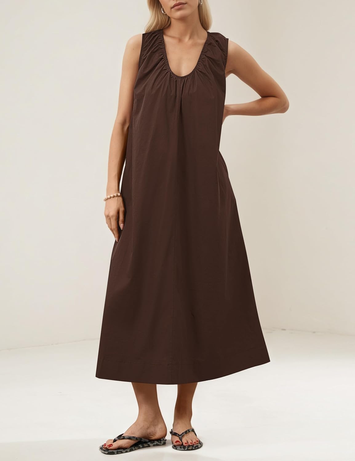 Flowy Maxi Dress for Women 2026 Sleeveless Summer Sundresses Resort Beach Casual Cotton Long Dress with Pockets - Image 3