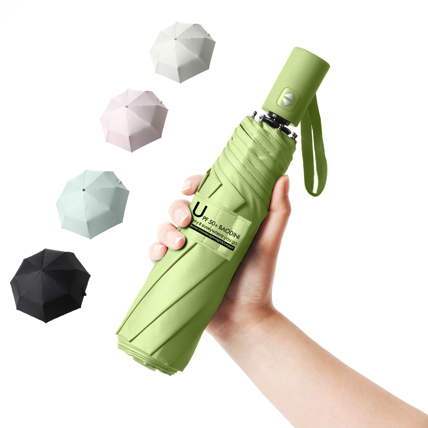 BAODINI Small UV Protection Travel Umbrella Compact for Rain and Sun UPF 50+ Windproof Portable 42 inch Umbrella for Women and Men