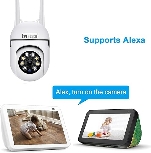 Miniatura 9 de EVERSECU Cámara de seguridad PTZ WiFi para exteriores 1080P, WiFi 5G, seguimiento de movimiento, audio de 2 vías, visión nocturna con foco, funciona