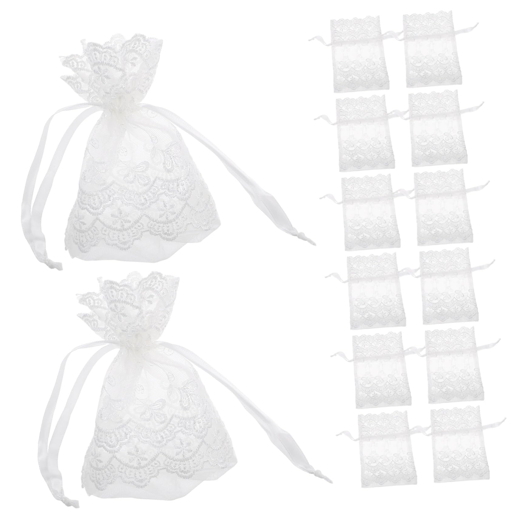 Cabilock Weiße Geschenkbeutel mit Kordelzug und Spitzenmuster 25 Stück | Polyester und Snow Yarn, für Party und Festival, Geeignet für Schreibwaren und Make Up