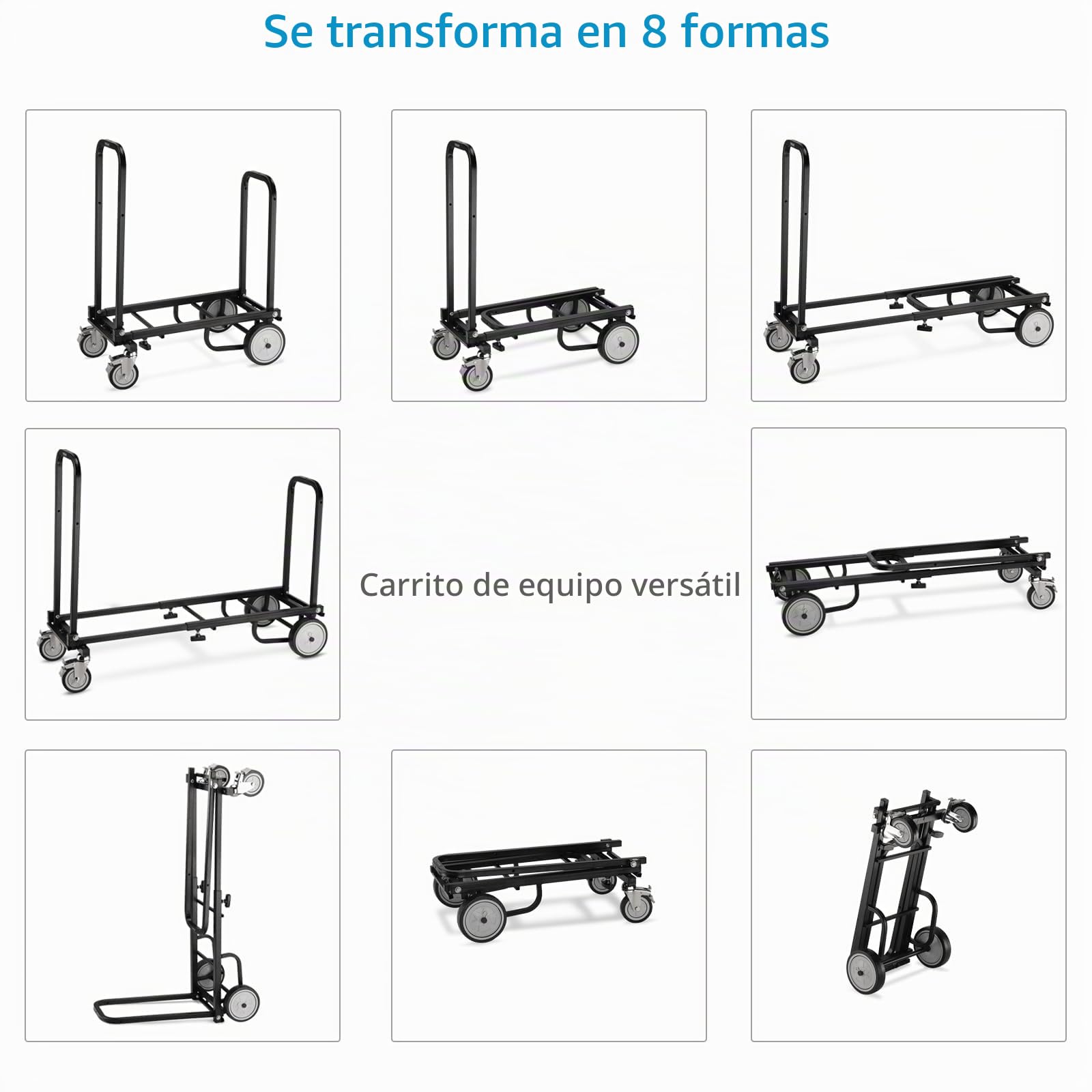 Carro utilitario Plegable PROAIM Vanguard Nano, 8 en 1, 150 kg/330 LB | Carro de acero con plataforma extensible 24-39", ruedas 4" giratorias y 6" traseras de goma, frenos y asa plegable
