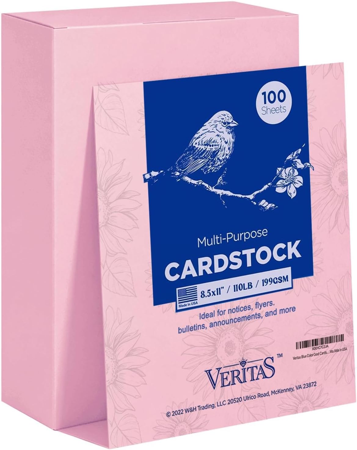Veritas White Cardstock 8.5 x 11”, 110LB/199GSM Heavyweight Card Stock, 100 Sheets, Thick Cardstock Printer Paper for Copy, Printing, Art Projects, Invitations, Made In USA