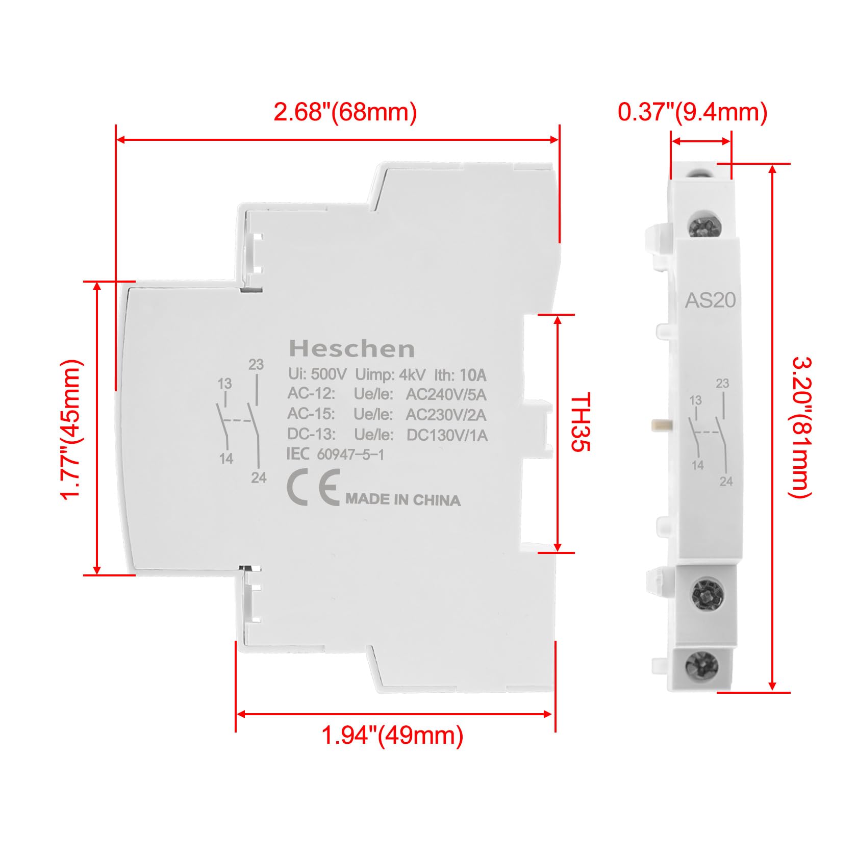 BFC025-11 WEG Auxiliary Contact Block, 2 Contact, 1NC + 1NO, Front Mount BFC025