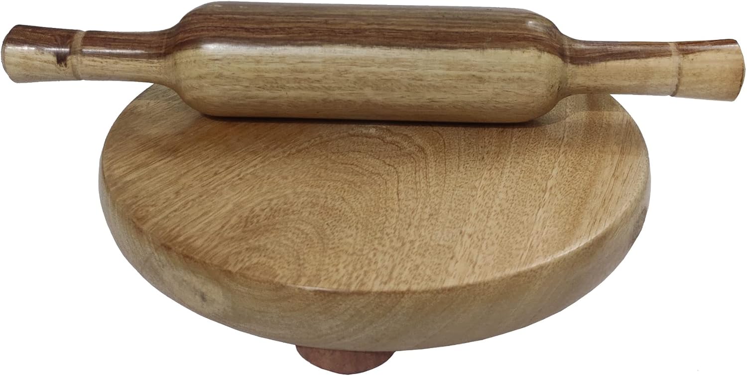 Purpledip Wooden Chakla Belan Roti Maker Rolling Pin Board Set (9 Inch Diameter); Kitchen Utensil (11069)