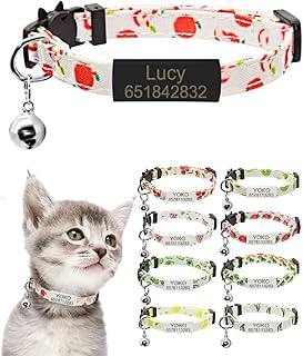 Personalized Nameplate Cat Collar Bell Custom ID Name Tag Fruit Cat Collar Safety Breakaway Adjustable Cute Cat Collar Necklace (S (17cm-28cm), Silver-Kiwi)