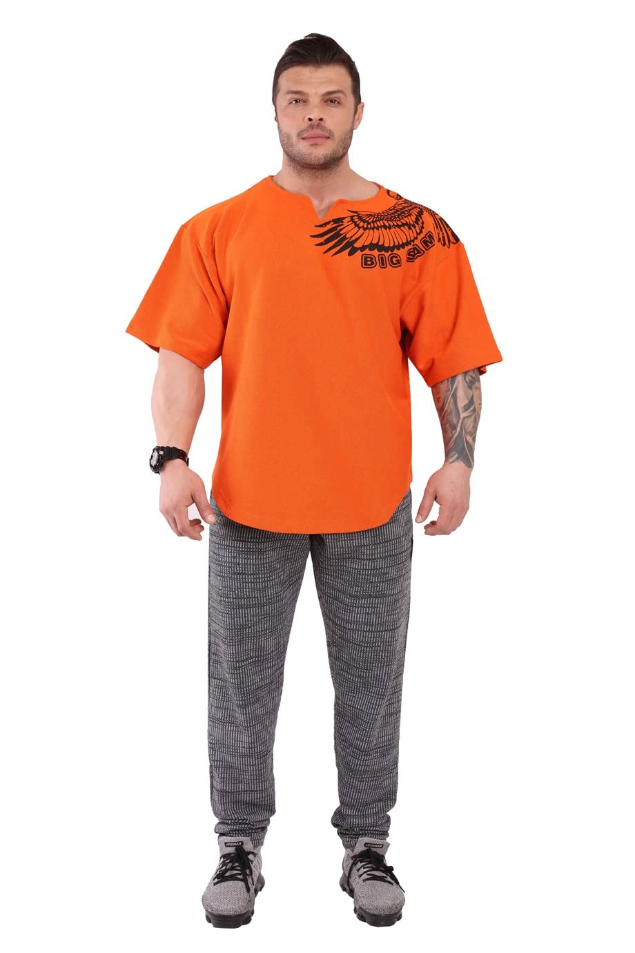 Herren Oversize Active T-Shirts Bodybuilding und Lifting Gym Groß Geschnitten Tops