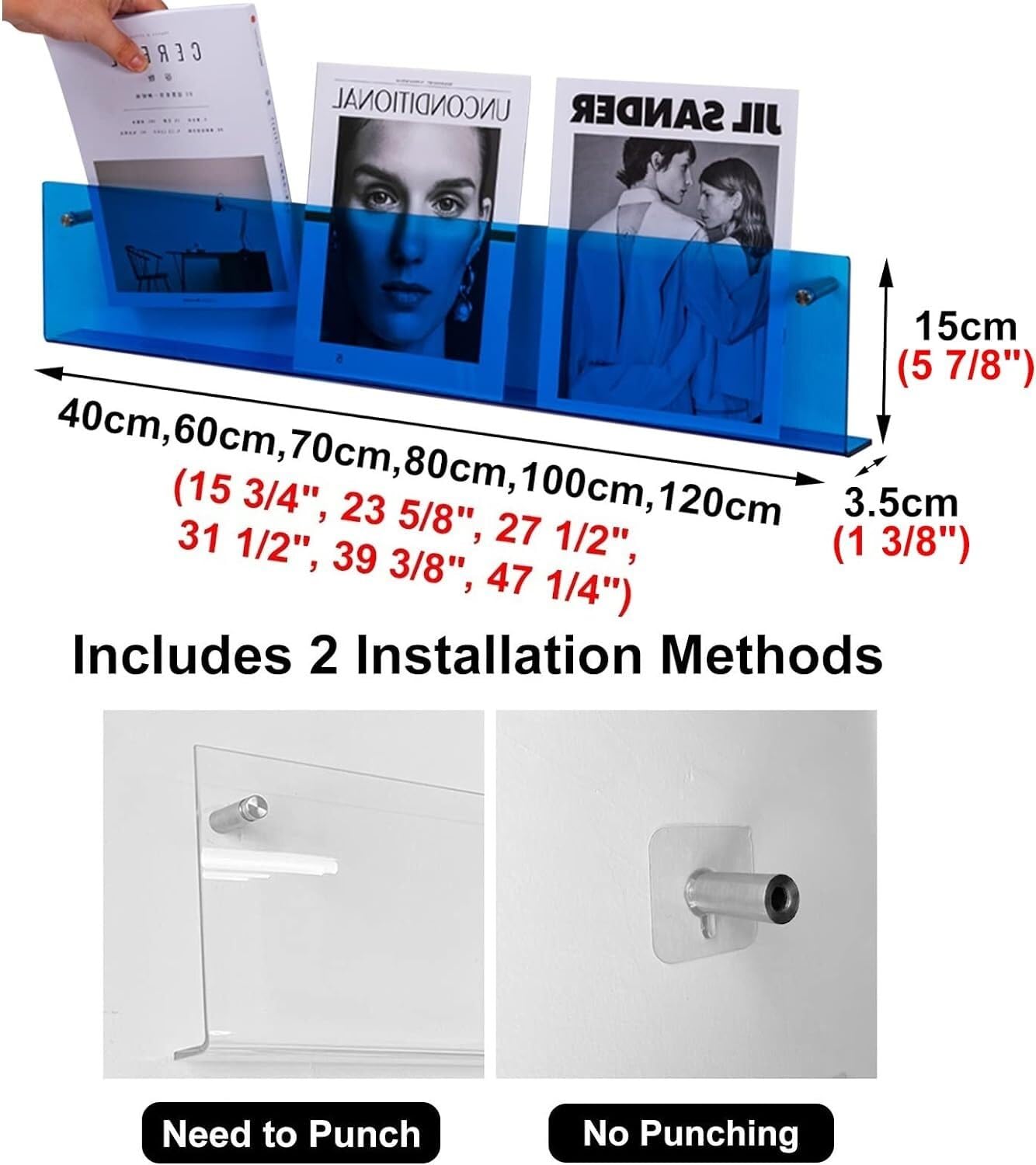 アクリル製？ マガジンラック ブルー 透明 ブックスタンド Amazon.co.jp: 新聞スタンド 壁掛けアクリルマガジンラック