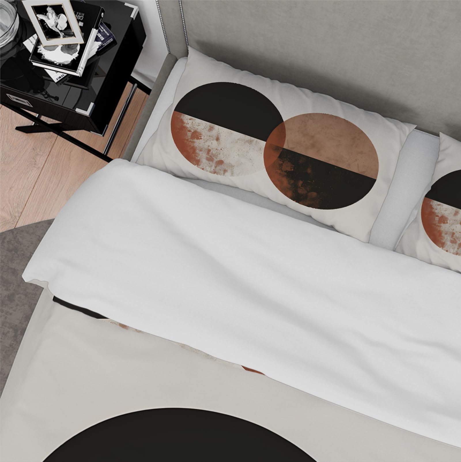 Minimalistyczny zestaw pościeli Mid Century nowoczesny minimalistyczny zestaw poszewek na kołdry estetyczne koła pełne księżyc 3 sztuki z ukrytym zamkiem błyskawicznym 220x240cm