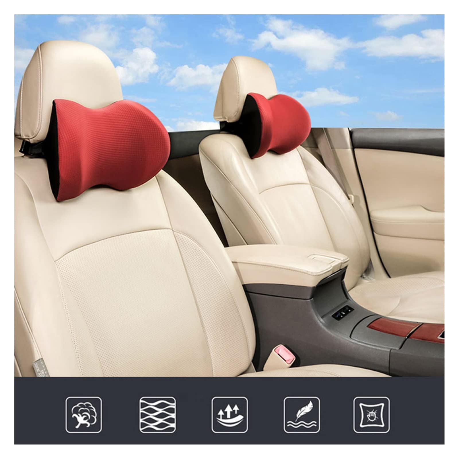 Reposacabezas del Coche Protector de Almohada para el Cuello Descanso del Asiento automático Espuma viscoelástica Cojín de algodón Cabeza Suave Compatible con Accesorios de Oficina de Viaje