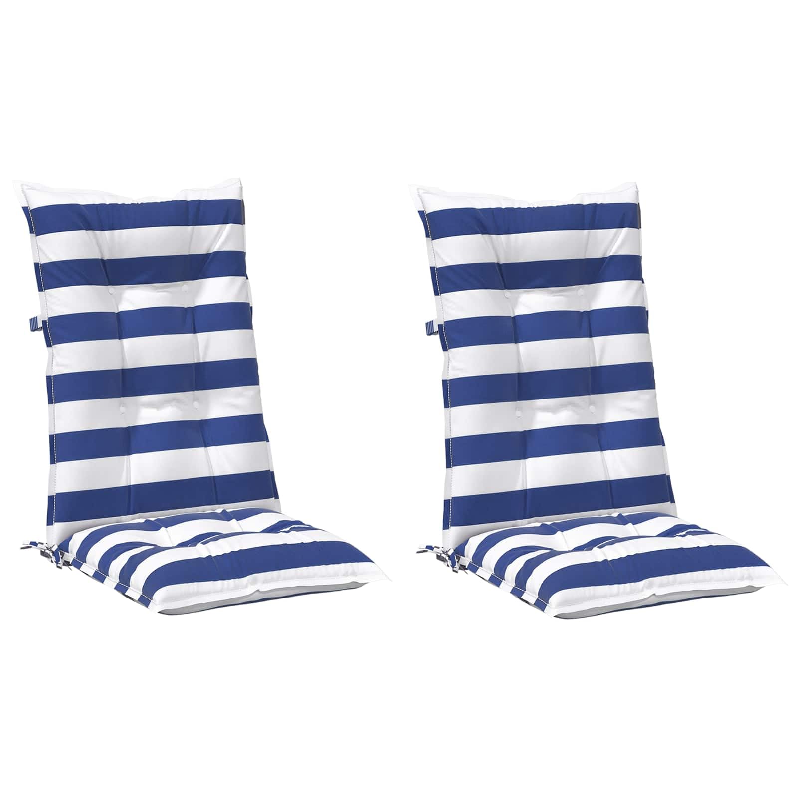 2er Set Hochlehner-Auflagen 120x50x7cm Gartenstuhl-Kissen Blau Weiß Sitzauflage für Gartenstühle und Terrassenmöbel Bequeme Polsterauflage für Draußen aus Stoff