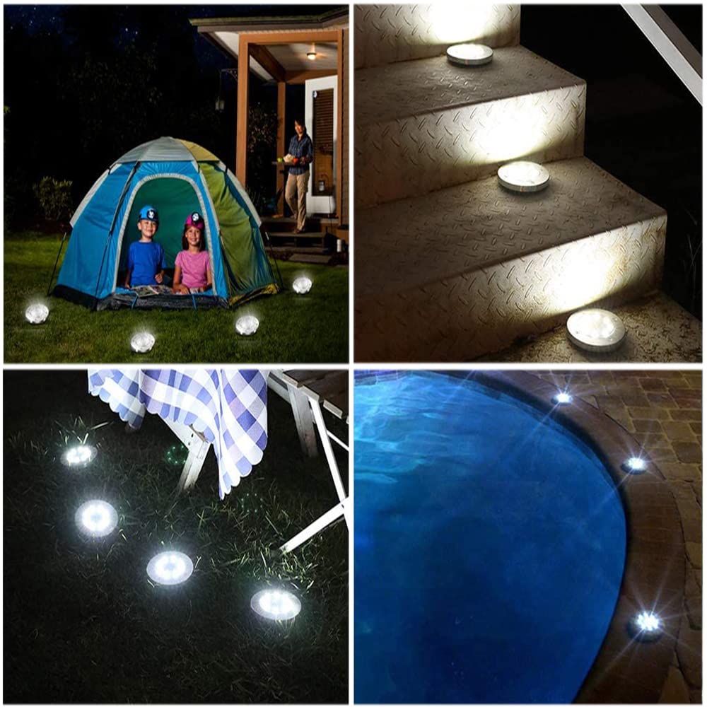 Bowfar 12 Paquetes Luces Solares LED Exterior Jardin Suelo, Lamparas Solares Suelo Camino con 12 LED, Blanco frío IP65 Impermeable Luz Solar Exterior Jardin para Césped, Entradas, Patios, Terraza