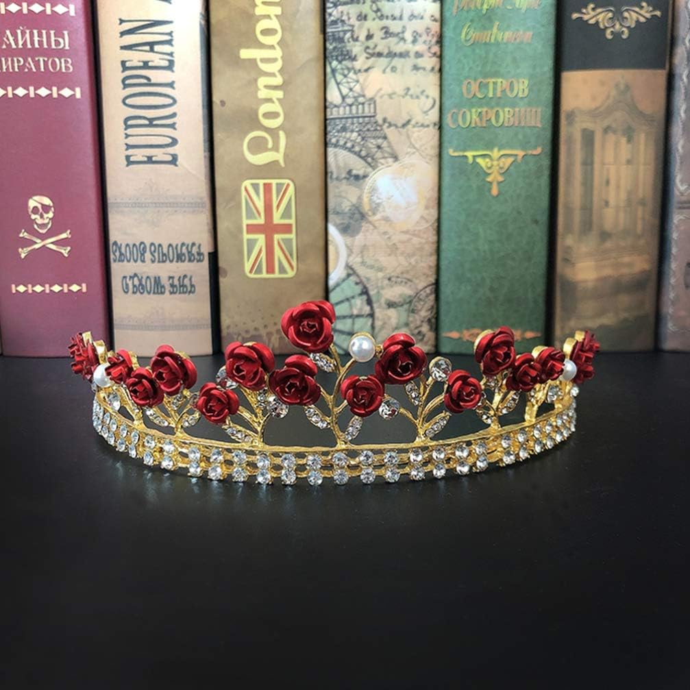 FRCOLOR Red Rose Tiaras for Women Valentine's Day Wedding Bridal Elegant Princess Crown Crystal Rhinestone Tiara Headband Prom Tea Party Fairy Headpiece - Image 7