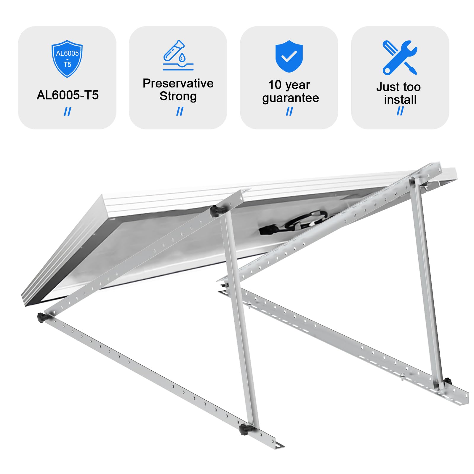 Staffe per pannelli solari regolabili da 116 cm con gambe inclinabili pieghevoli, 2 set di staffe di montaggio solari per 2-4 pannelli solari da 180-500 W, ideali per tetto, camper, barca, marina
