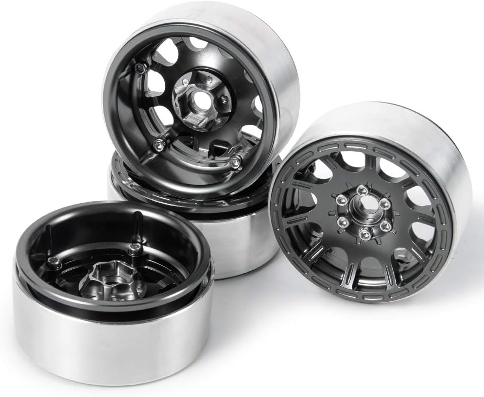 RCLIONS Aluminum Alloy 2.2" Beadlock Wheels Rims for 1/10th RC Crawler Car Wraith TRX4-Pack of 4 (Titanium Color)