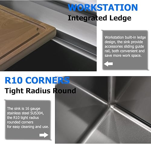 Miniatura 5 de Fregadero de cocina negro, 33 x 19 pulgadas, fregadero de cocina de acero inoxidable negro, cuenco individual profundo de calibre 16 para estación