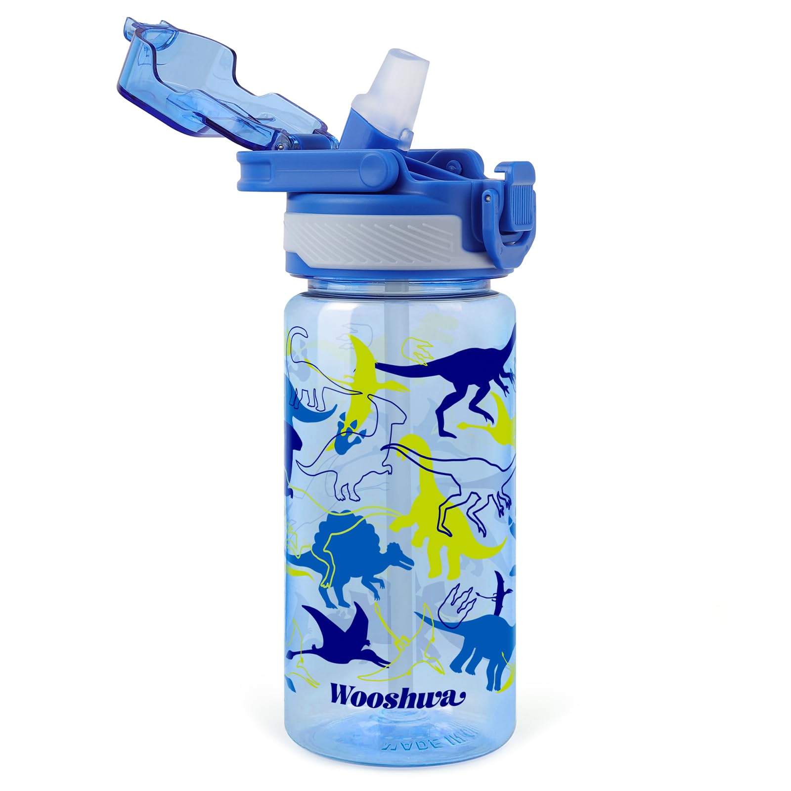 Kids Water Bottle for School 16 Oz Plastic Straw Water Bottle with Silicone Spout and Leakproof Cover Dishwasher