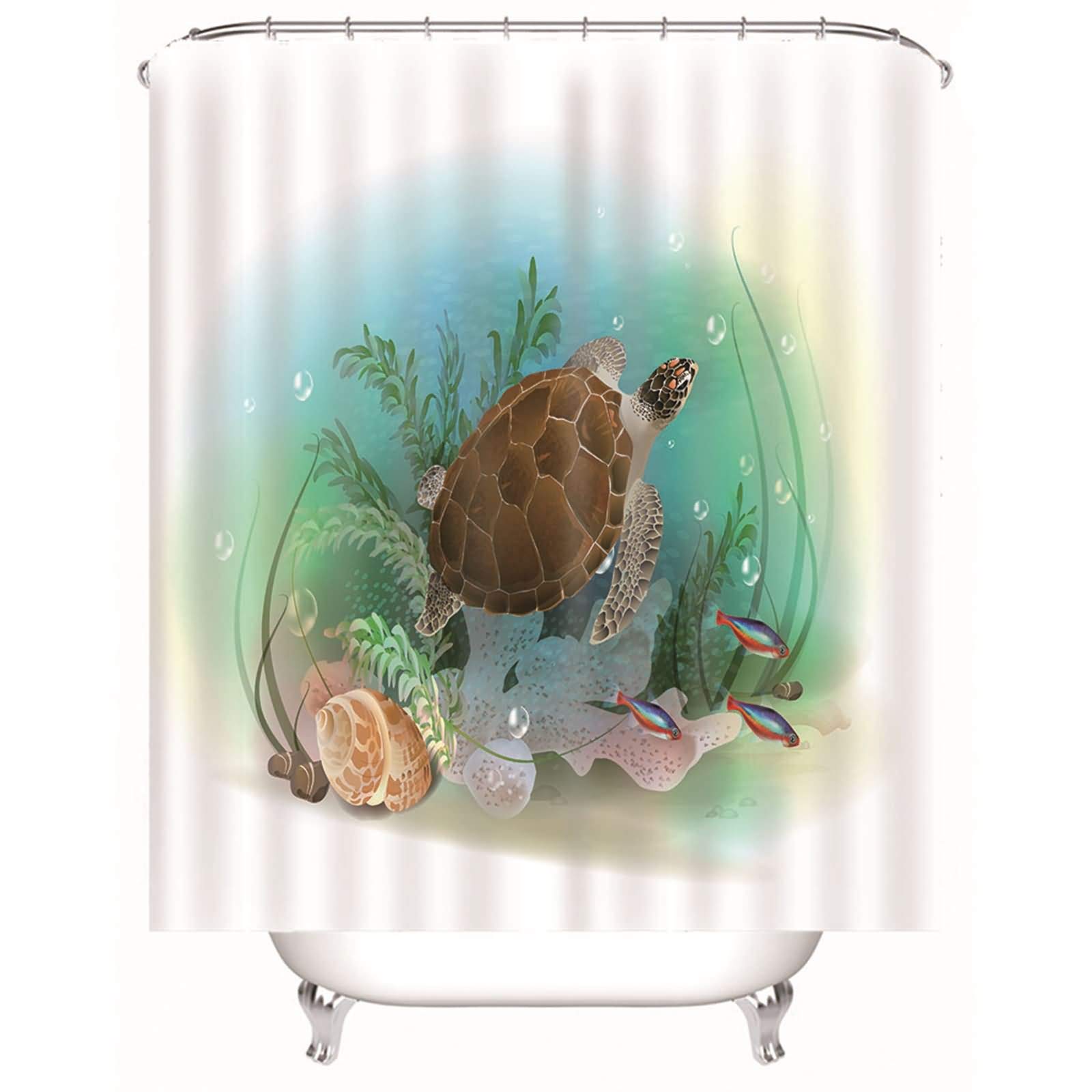 Rideaux de bain tortue sous l'eau pour créer une ambiance marine apaisante dans la salle de bain