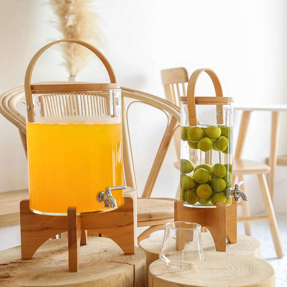 Distributore Acqua Domestico e Ufficio, Contenitore in Vetro con Supporto di Legno, Dispenser Bevande Bibite Caraffa Barattolo Mason Jar, 2.8/6.6 Litri Capacità2.8L