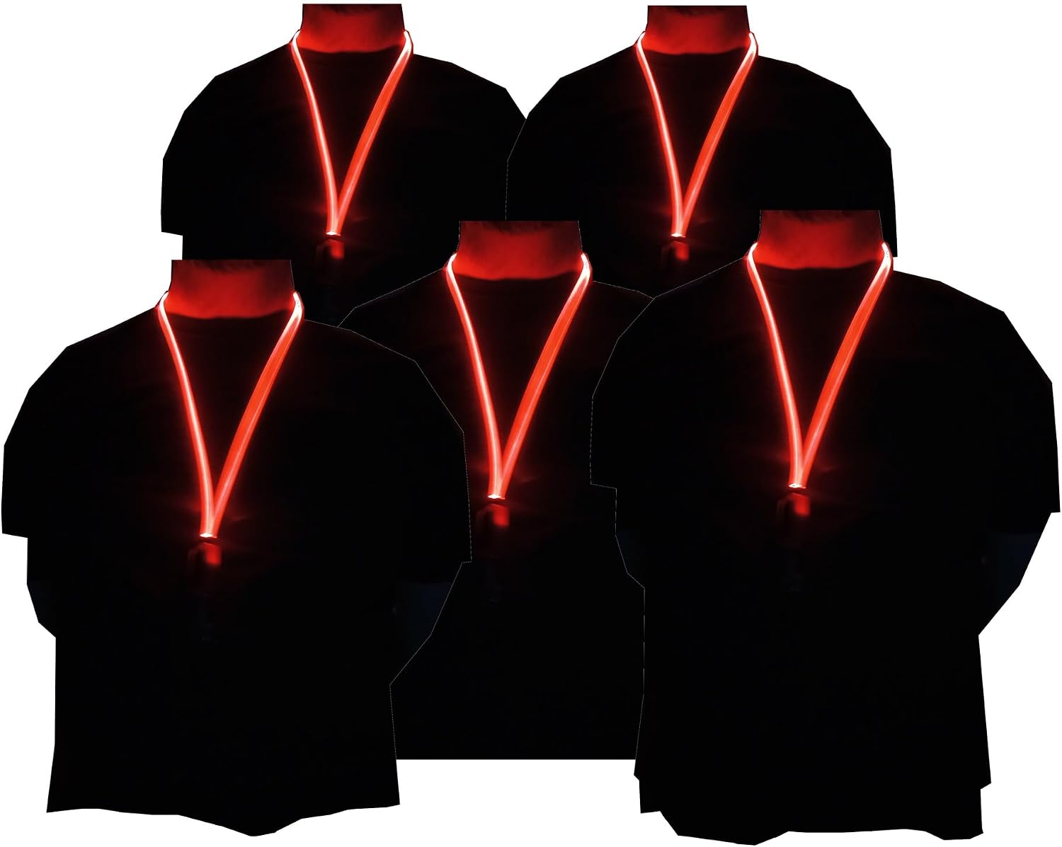 Lanyards - LED Neon Illuminated with Three Light Modes with Fiber Optic Technology - 5-Pack (Amber, Blue, Pink, Red and White)