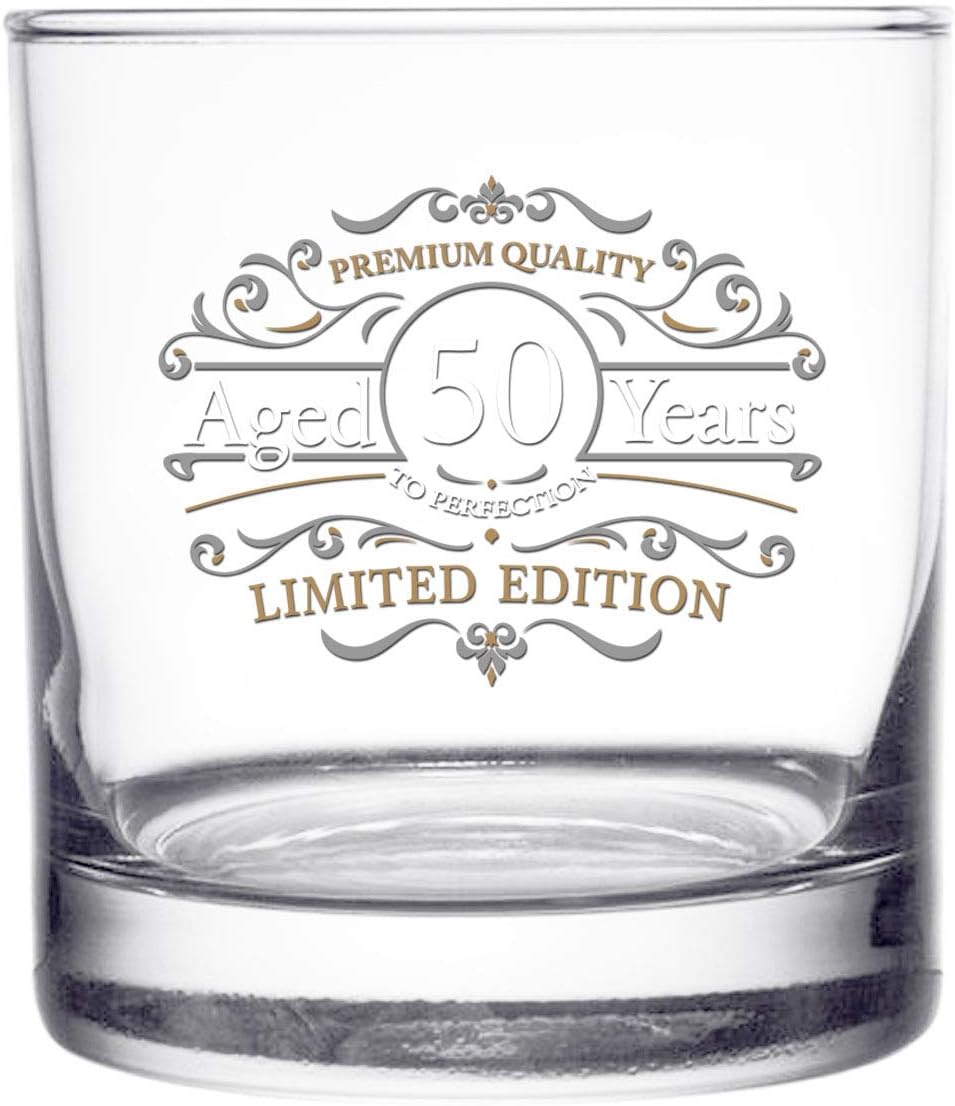 DU VINO Vintage 11 oz Whiskey Scotch Glass, 50th Anniversary Limited Edition, Old Fashioned, Aged to Perfection, USA Made, Dishwasher Safe - Image 2