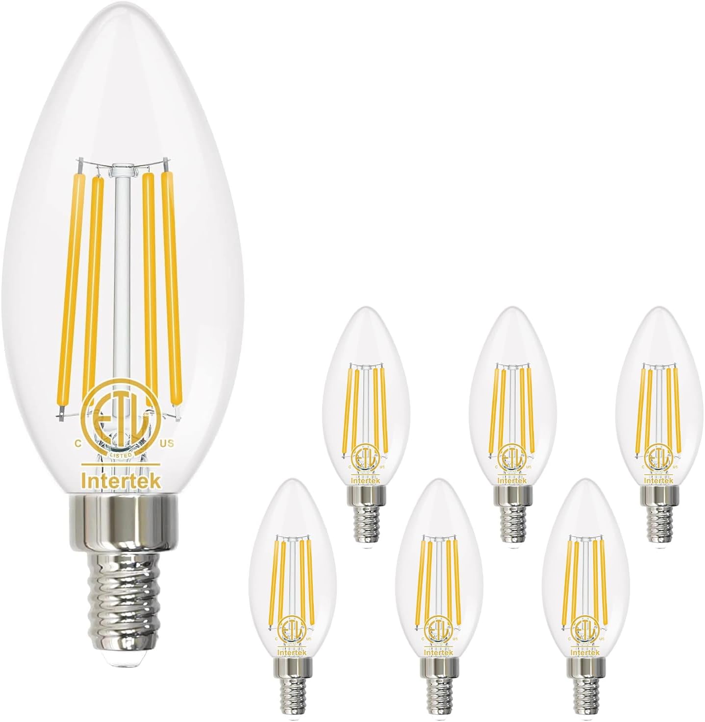 hansang E12 LED Candelabra Bulb 2700K Warm White, 40W Equivalent Type B Light Bulbs, 4W Candle Shape B11 Bulb for Chandelier, LED Filament with Clear Glass, 120V, 400LM, 6 Pack, Non-dimmable