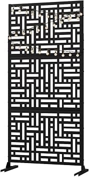 NeuType Metal Privacy Screen with Stand - Freestanding Outdoor Decorative Privacy Screens for Patio, Garden, Balcony, Porch - Featuring Precise Laser Cut