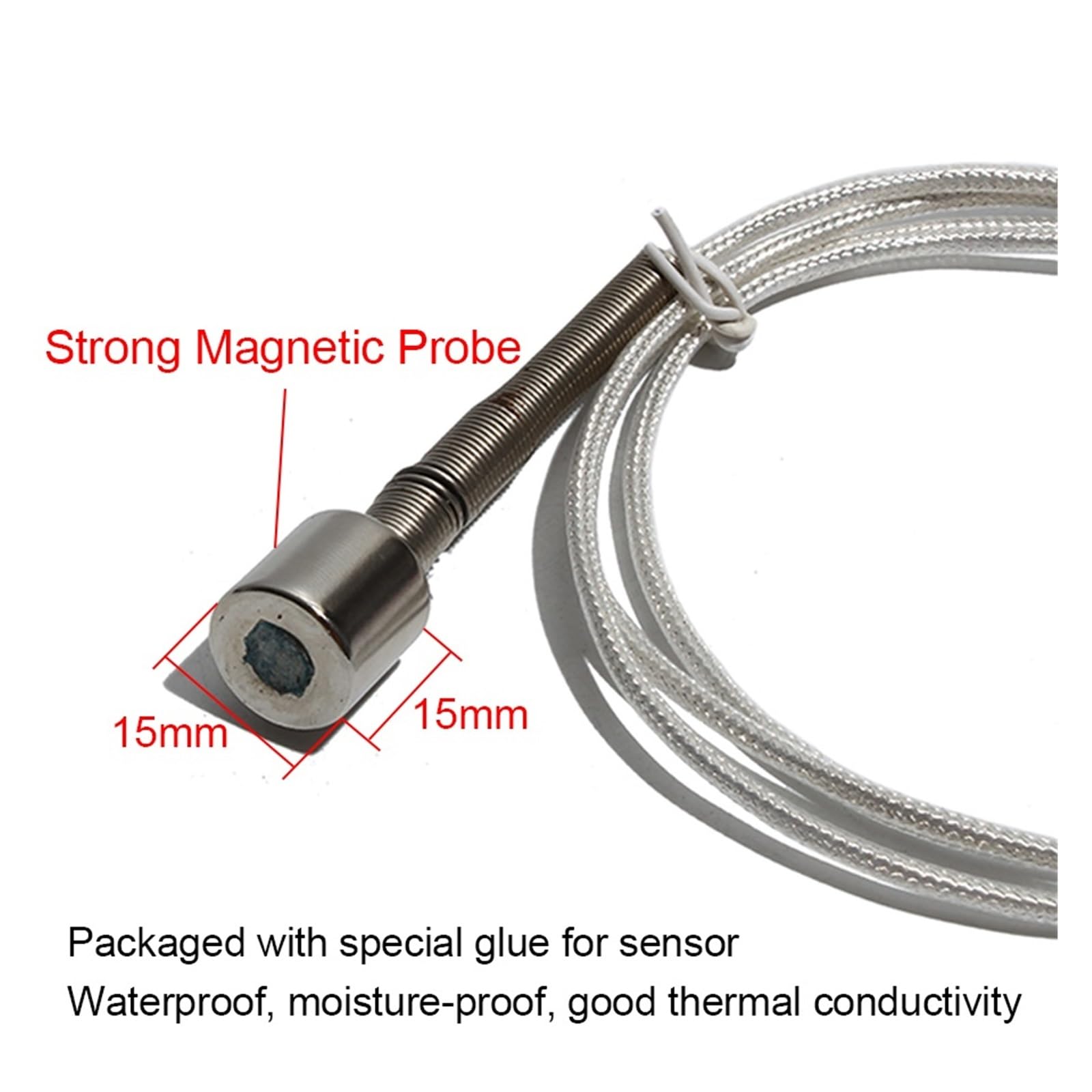 temperaturfühler Magnetischer Temperatursensor PT100, vernickelt, Starke magnetische Sonde RTD, Superadsorption, 0,5–2m Länge(Cable L 0.5m)