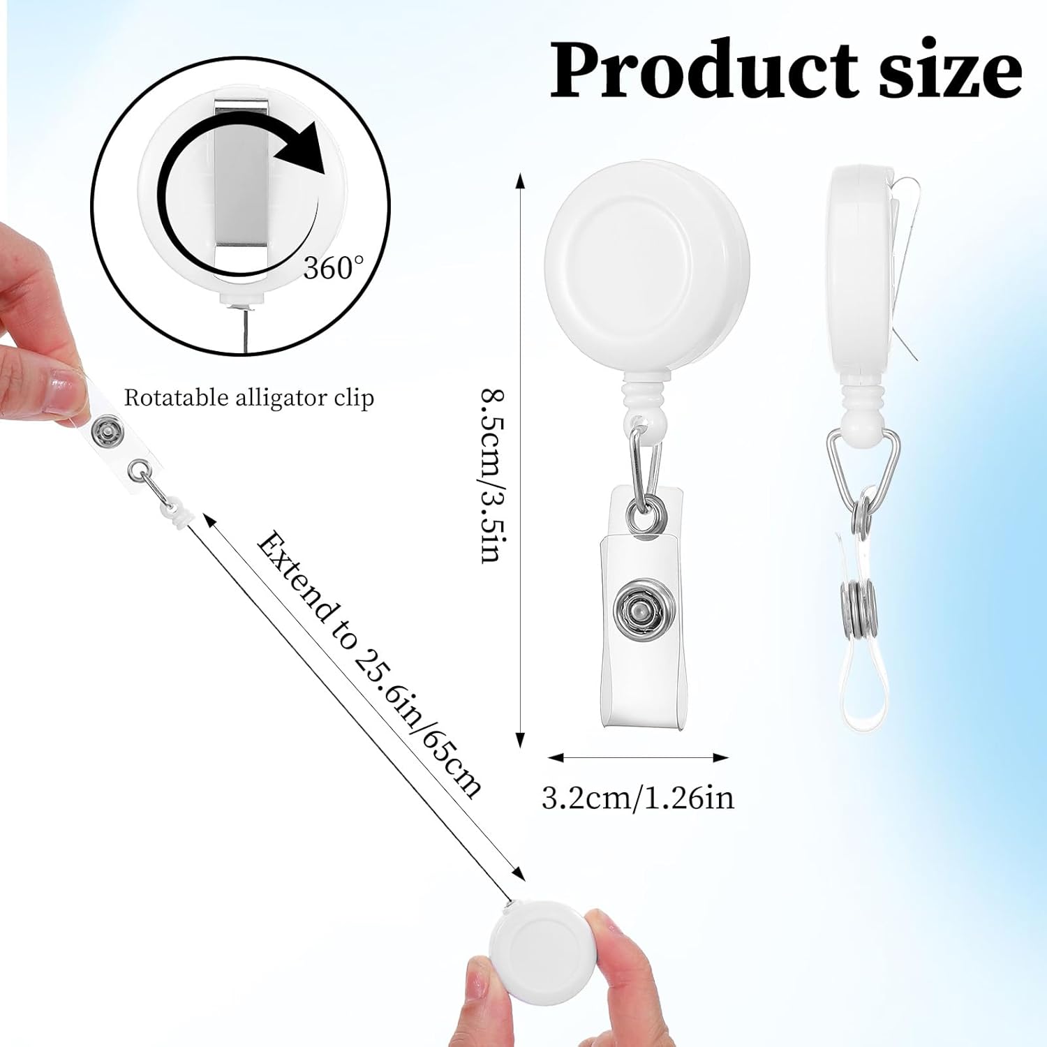 60 Pcs Retractable Badge Reels with Swivel Alligator Clip, Plastic ID Card Name Badge Holders for Office Workers Nurses, White - Image 2